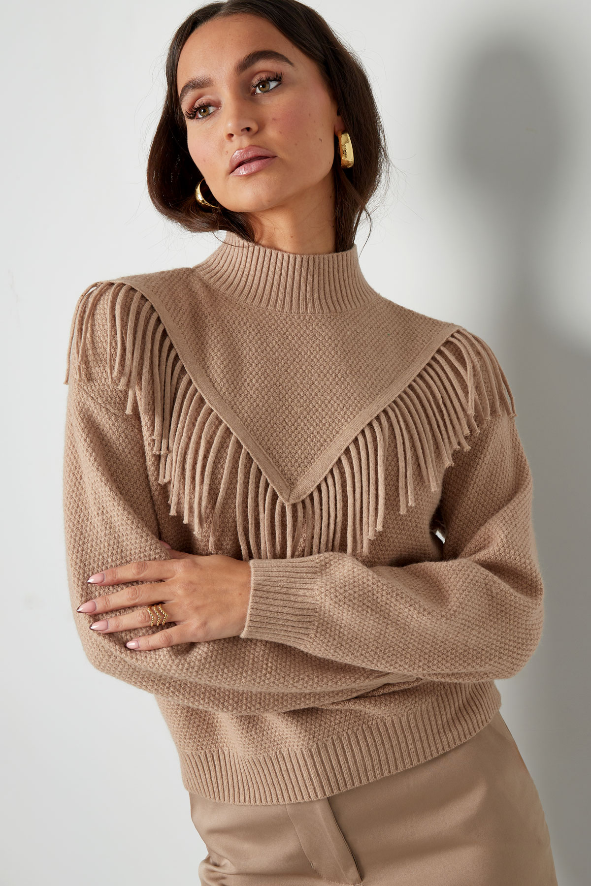 Gestrickter Basic-Pullover mit Fransen – grün h5 Bild7